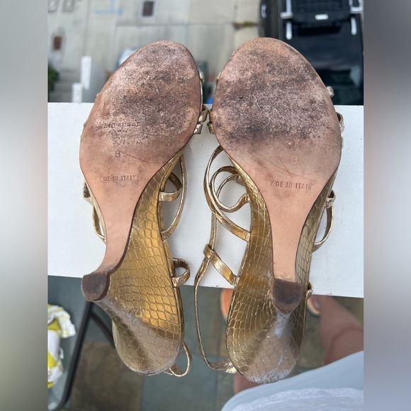 Kate Spade gold strappy wedge sandals snakeskin pattern sz 9.5B party preppy - Picture 9 of 11